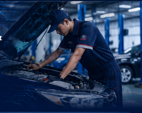 Ilustrasi bengkel otomotif digital